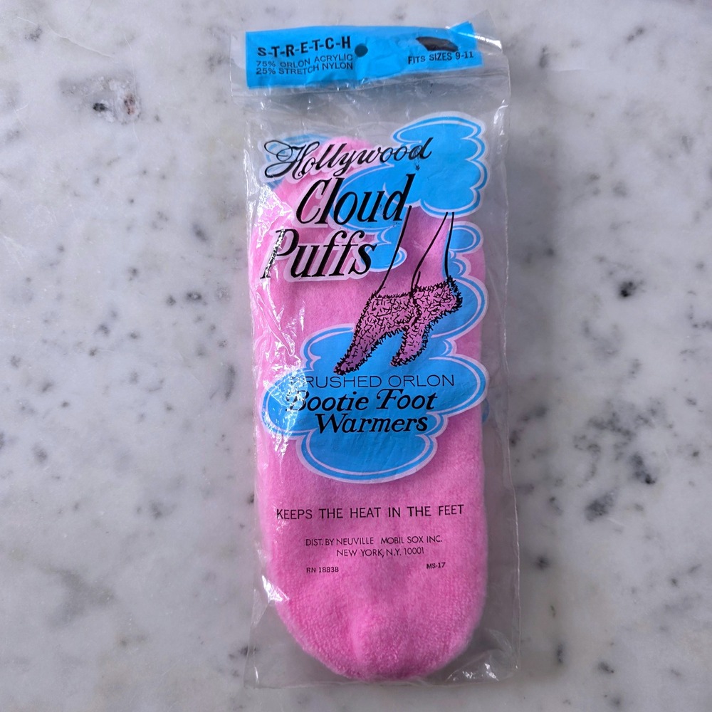 Vtg Hollywood Cloud Puffs Bootie Foot Warmer Socks Pnk NEW Sz 9-11 Orlon Nylon